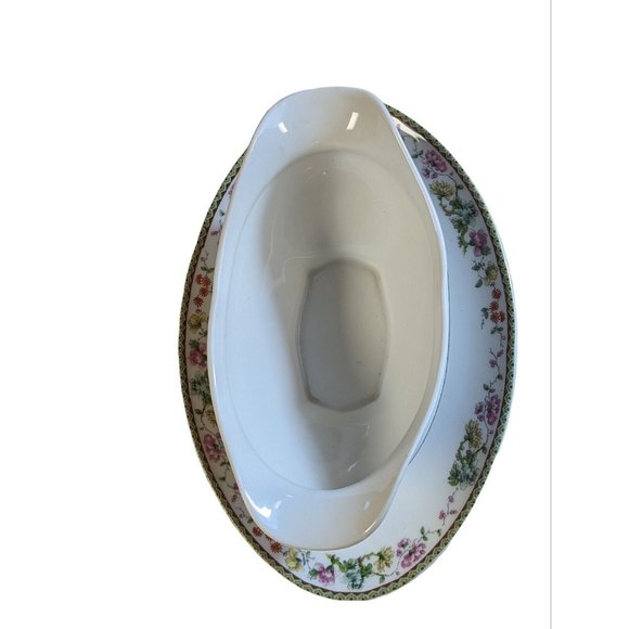 T&V Tressemanes & Vogt Limoges 6701 China Gold Pink Flowers - GRAVY BOAT - Picture 3 of 7
